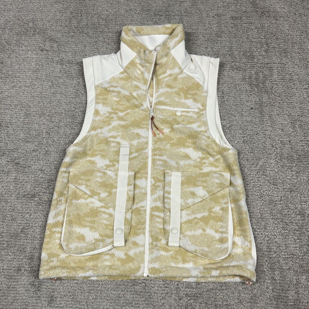 Outdoor Voices Primo Fleece Vest Womens Small Cream Tan Camo Zip Up Pockets